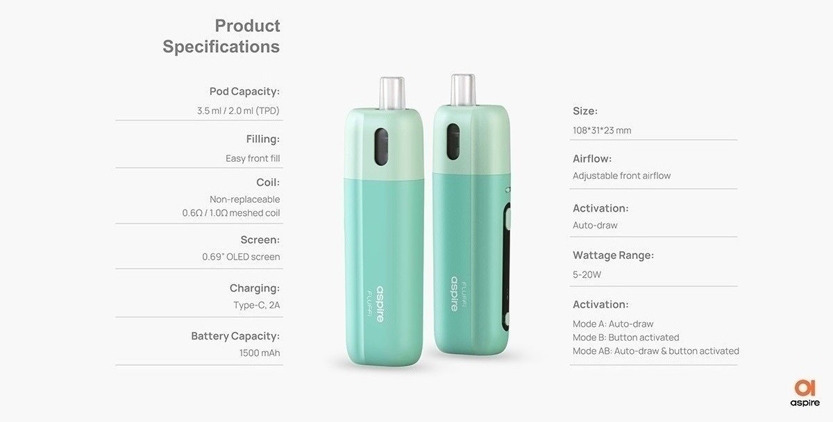 fluffi pod kit 1500mah 20w 3 5ml by aspire 11